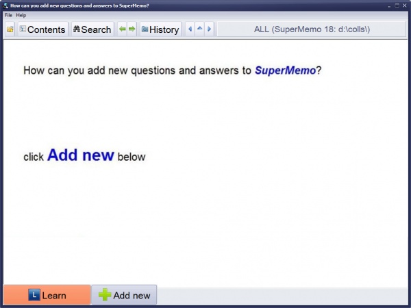 SuperMemo: The main program window at the Beginner level